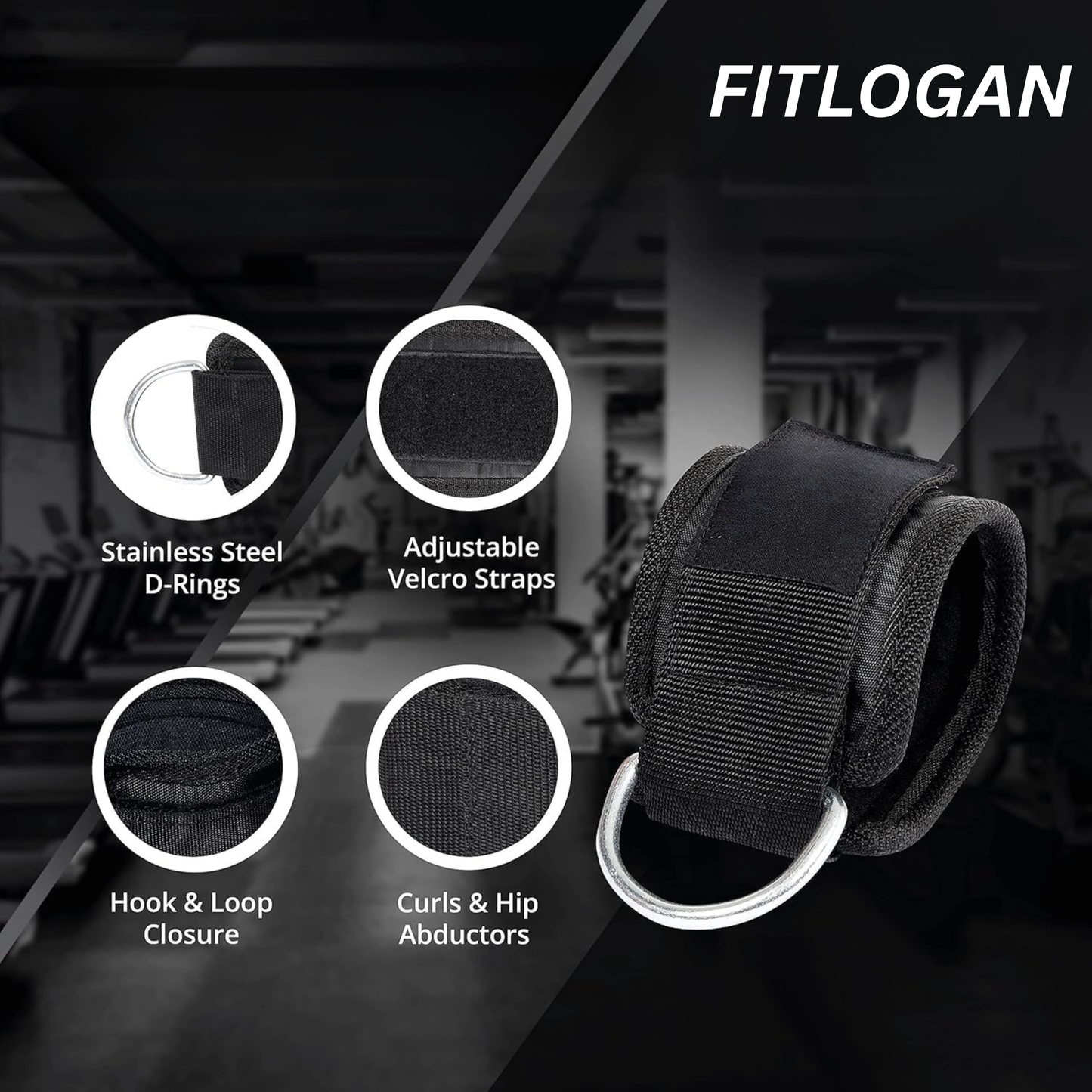FITLOGAN | Ankle Strap |Premium Padded Ankle Straps for Cable Machines & Glute Workouts